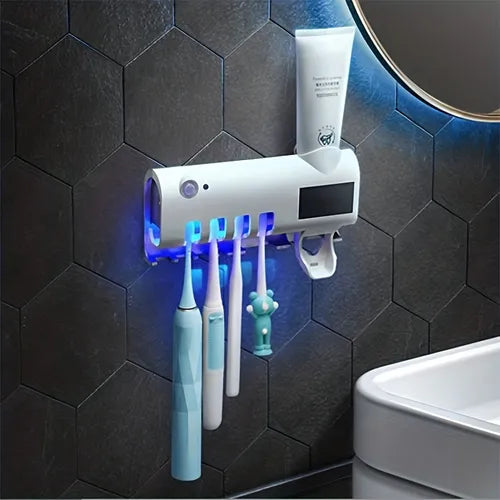 1pc Smart Toothbrush Sanitizer, Free Punching Wall Mounted Toothbrush Holder, Automatic Squeeze Toothpaste Device