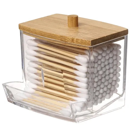 1pc 7 OZ  Swab Pads Holder, Qtip  Buds Ball Dispenser, Bathroom Containers Apothecary Jar For Storage With Wood Lids