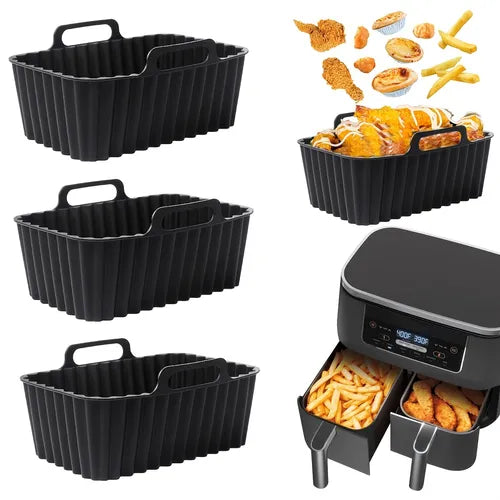 1pc/2pcs Air Fryer Silicone Liners, Reusable Air Fryer Silicone Pot, Non-Stick Rectangle Air Fryer Accessories, Dual Basket