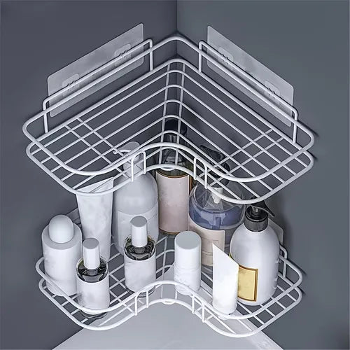 1/2pcs Bathroom Metal Shelf, Multifunctional Wall Storage Rack, Triangle Storage Organizer Rack, Bathroom Accessories