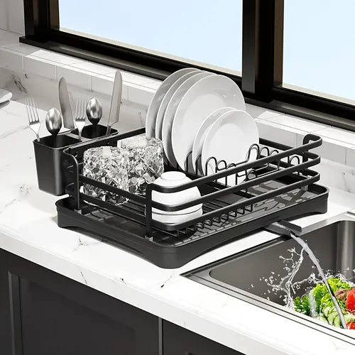 1pc Dish Drying Rack, Space-Saving Dish Rack, Dish Racks For Kitchen Counter, Durable Stainless Steel Kitchen Drying Rack With A Cutlery Holder, Drying Rack For Dishes, Knives, Spoons, And Forks