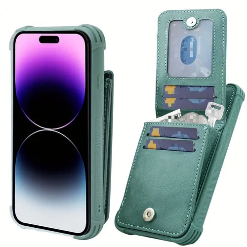 Phone Case For IPhone 14 Pro Wallet Case, Artificial Leather Magnetic Clasp Flip Folio Shockproof Phone Cover[Screen Protector Included] Credit Card Holder Kickstand For Apple IPhone 14 Pro