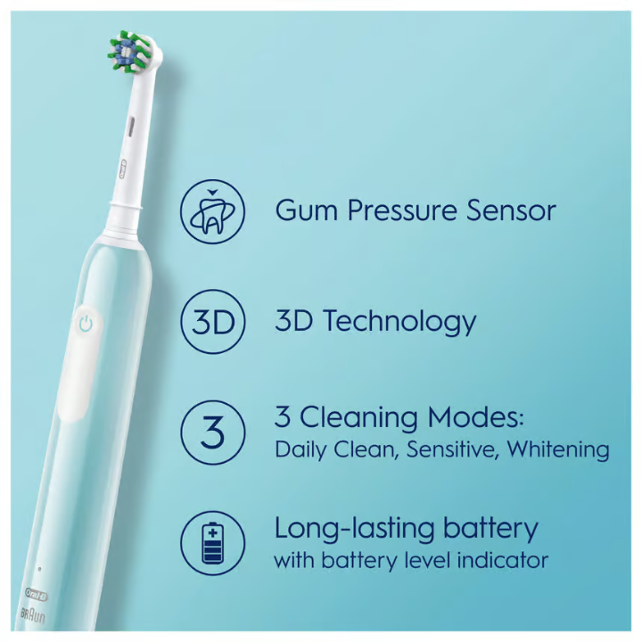 Oral-B Pro 1 Duopack, blue and black electric toothbrush, 2 tooth