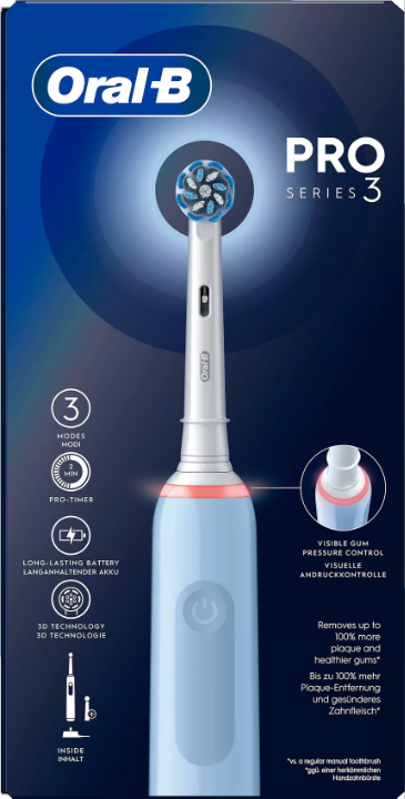 Oral-B Pro 3 Blue electric toothbrush, 2 Extra Sensitive heads