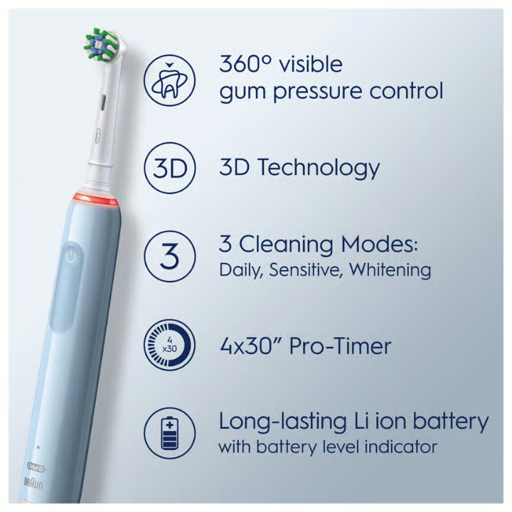 Oral-B Pro 3 Blue electric toothbrush, 2 Extra Sensitive heads