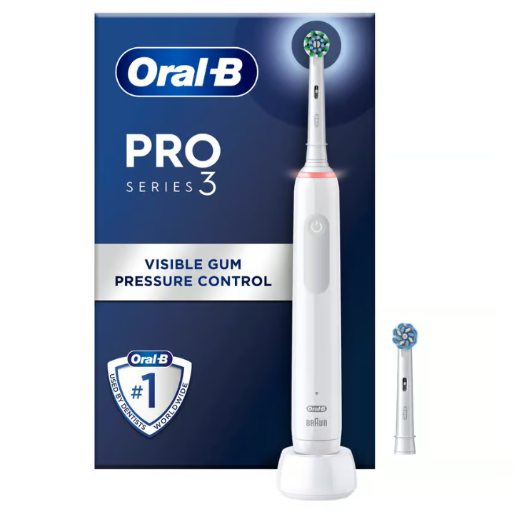 Oral-B Pro 3 White Electric Toothbrush, 2 Cross-Action