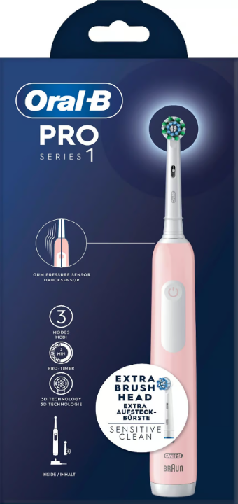 Oral-B Pro 1 粉色电动牙刷，2 个头