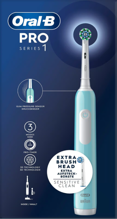 Oral - B Pro 1, Blue electric toothbrush with 2 heads