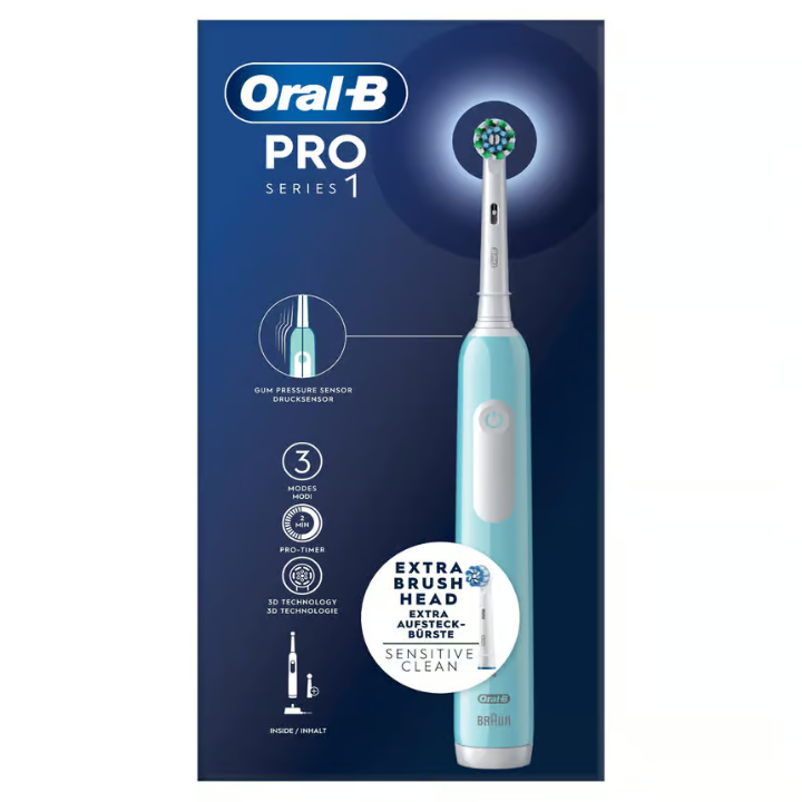 أورال - بي برو 1، فرشاة أسنان كهربائية زرقاء برأسين