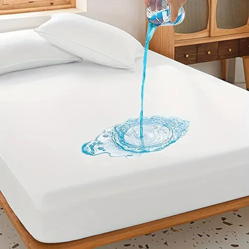 1pc Waterproof Mattress Protector Breathable Noiseless Mattress Cover, Solid Color Fitted Sheet For Bedroom Dorm Room (Pillowcase Not Included)