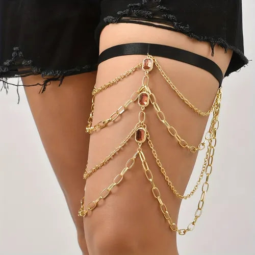 Multilayer Thigh Chain Belt, Sultry Hollow Out Leg Harness Belt, Women's Sexy Lingerie & Underwear Accessories