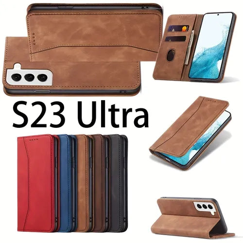 1pc For Samsung S23 Ultra Case Magnetic Card Holder Wallet And Credit Card Slot, PU Leather Foldable