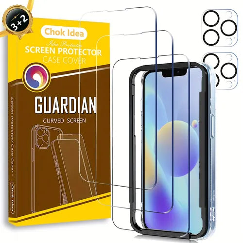 Chok Idea 3+2 For IPhone 13 Pro Max 17.02 Cm Screen Protector *3, Witch Camera Lens Protector *2,Sensor Protection,Dynamic Island Compatible,Case Friendly Tempered Glass Film,[9H Hardness] - HD, [Included Easy Install Frame]