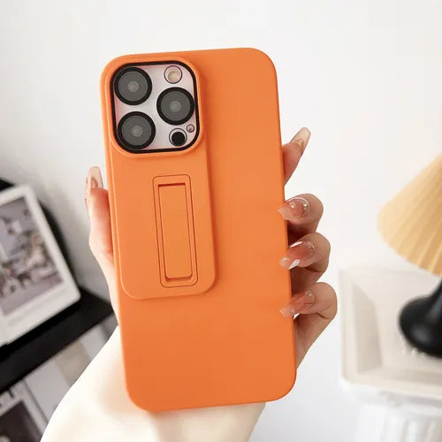 Full-package Matte Skin Feeling Honeycomb Dust Mesh Belt Hidden Function Bracket All-in-one Glass Full-package Lens Fashion Orange For Iphone/13/14pro, Plus, Promax