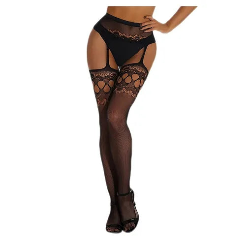 Women's Hight Waist Tights Fishnet Stockings Suspender Pantyhose Black Solid One-size