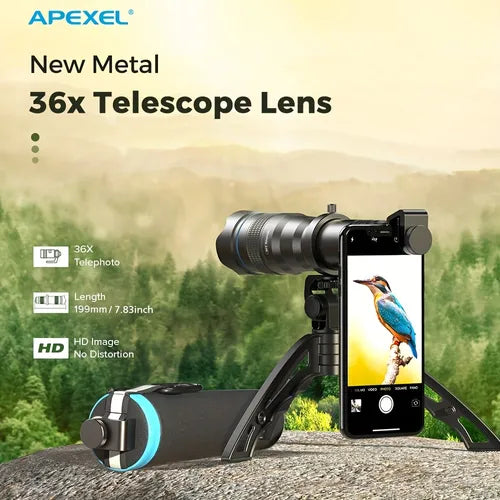 APEXEL Professional HD 36X Monocular Miniselfie Zoom Lens With Selfie Tripod Shutter Hunting Hiking For IPhone Xiaomi Samsung Most Smartphones