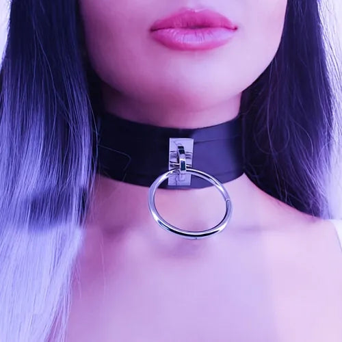 Sexy Necklace Harness Belt, Punk Rock Adjustable Bondage Erotic Choker With Circle Ring, Women's Sexy Lingerie & Underwear Accessories