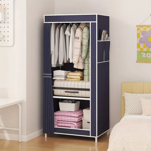 1pc Simple Wardrobe, 2-layer Economic Dormitory Dustproof Cloth Wardrobe, Large Capacity Assembly Closet For Storing Coat, Pants, Sweater, And More Clothing