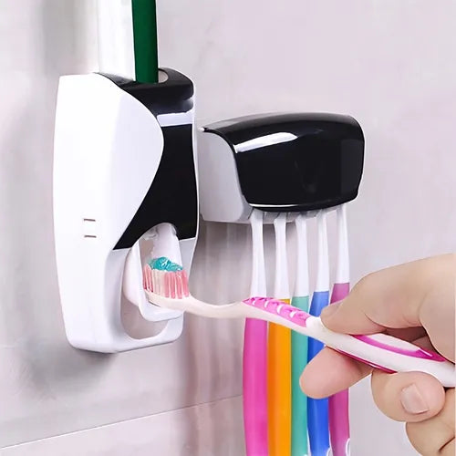 1pc Toothpaste Dispenser Automatic Wall Mount Toothbrush Holder Bathroom Toothpaste Squeezer 5 Slots Toothbrush Holder