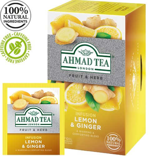 Ahmad Herbal Tea. Lemon & Ginger infusion 20 teabags