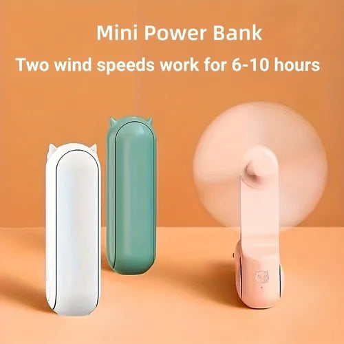 1pc Handheld Mini Fan, Hand Fan, Portable USB Rechargeable Small Pocket Fan, Battery Operated Fan With Power Bank, Travel, Outdoor