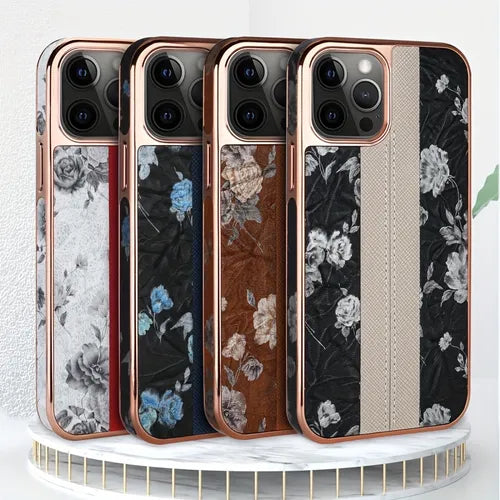 Flower Artificial Leather Phone Case For Iphone 13 12 11 Pro Max XR 13pro 12pro Fashion Electroplated Mobile Phone Cover