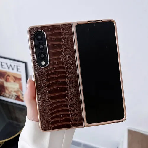 Case Suitable For Samsung Zfold4 Leather Mobile Phone Case Crocodile Design Heart World Folding Screen Mobile Phone Coffee Case For Zfold4/ZFOLD3/W23/W22