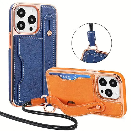 Leather Phone Case With Lanyard Holder, Card Slot Wristband Phone Cover With Strap For Apple IPhone 14 13 12 Pro Max 14 Plus 14pro