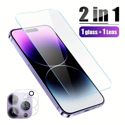 2 In 1 Phone Screen Protector Protective Film Glass Smartphone Tempered Glass Camera Lens For Iphone 14/13 Mini/12/11 Pro Max