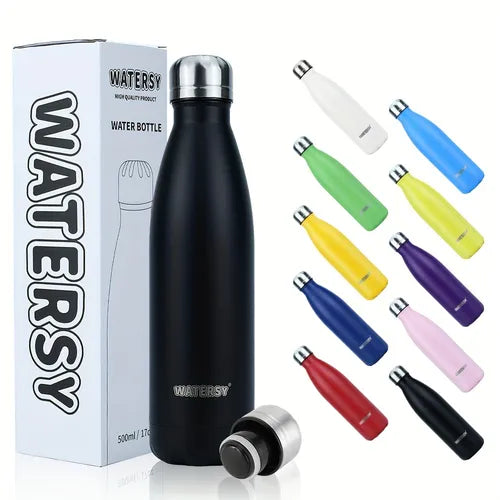 1pc, Watersy Insulated Water Bottles -17oz/500ml, Stainless Steel Water Bottles, Sports Water Bottles Keep Cold For 24 Hours And Hot For 12 Hours, Water Bottle For School