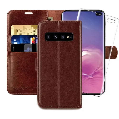 For Galaxy S10+Plus Wallet Case, 6.4 Inch, [Screen Protector Included][RFID Blocking] Flip Folio Leather Cell Phone Cover With Credit Card Holder For Samsung Galaxy S10+Plus