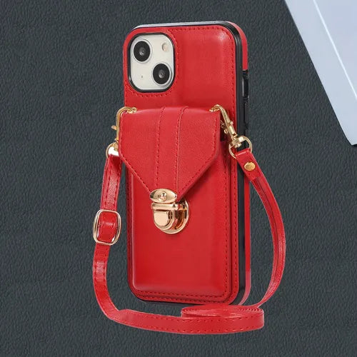 Red Lanyard Wallet Card Shatterproof Leather Phone Case For ,iPhone14/14Plus/14Pro/14ProMax ,iPhone13/13Mini/13Pro/13ProMax ,iPhone12/12Mini/12Pro/12ProMax, ,iPhone11/11Pro/11Pro Max ,iPhoneX/XS/XSMax ,iPhone8/8Plus/7/7Plus/SE