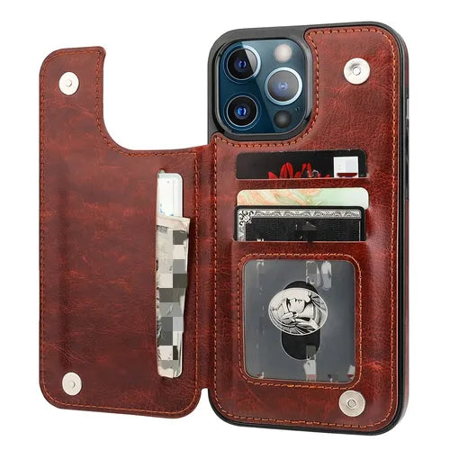 Wallet Card Holder Case For IPhone 14 Pro Max - PU Leather Kickstand Card Slots Case