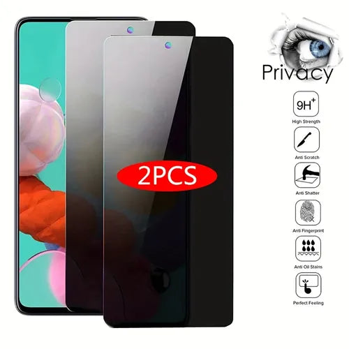 2pcs Privacy Tempered Glass Screen Protector For Samsung Galaxy A12/A13/A14/A20/A21/A22 4G/A22 5G/A23/A24/A31/A32 4G/A32 5G/A33/A34/A51/A52/ A53/A54/A71/A72/A73/S20 FE