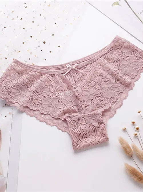 Sexy Lace Bikini Panties, Semi-Sheer Low Waist Bikini Briefs, Women's Lingerie & Underwear