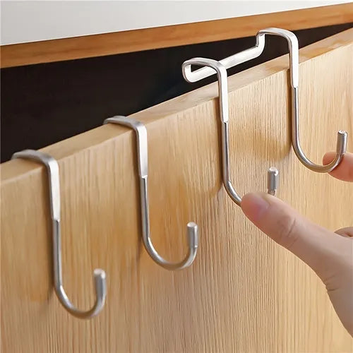 1/2/4pcs Over The Door Drawer Cabinet Hook, 304 Stainless Steel Double S-Shaped Hook Holder Hanger Metal Heavy Duty-Free Punching Door Back Hanging Clothes Hook Organizer For Towel Cloth Bags Sundries