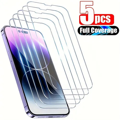 5pcs Tempered Glass Screen Protectors, Full Coverage Protection For Apple IPhone 14 13 12 11 X XR XS Mini Plus Pro Max