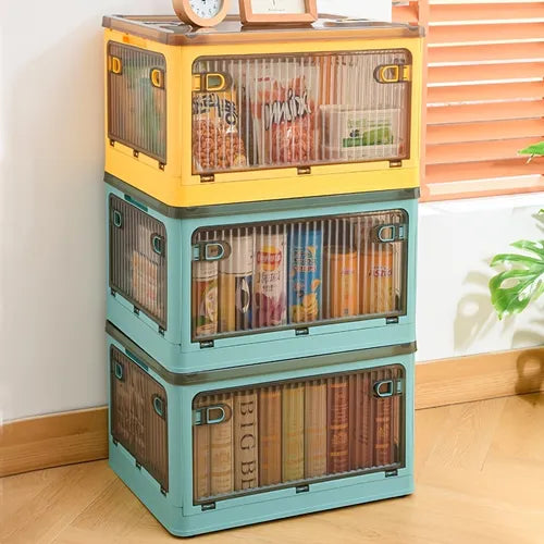 1pc Folding Storage Box, Home Clothing Book Storage Box, Four Sides Open Wardrobe Organizer, Transparent Plastic Box