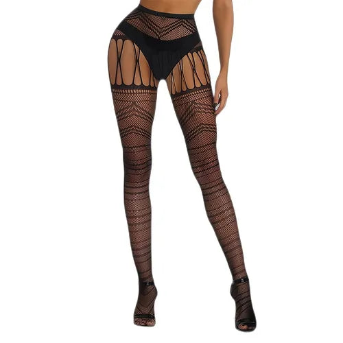 High Waist Fishnet Tights Suspenders Pantyhose Thigh High Stockings Black,Women's Lingerie & Underwear