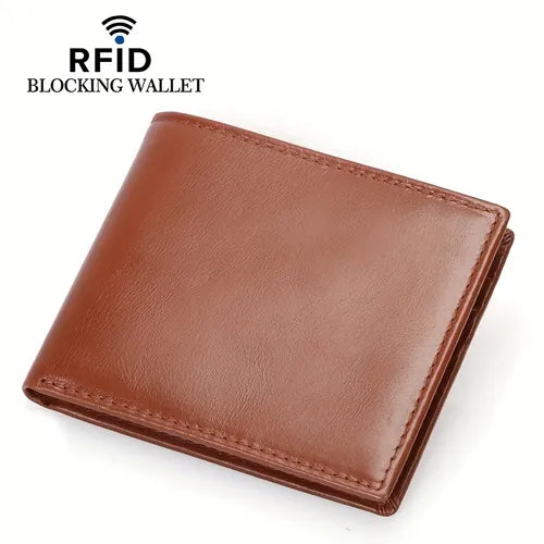 Simple Brown Leather Wallet RFID Multi-Card Bifold Wallet