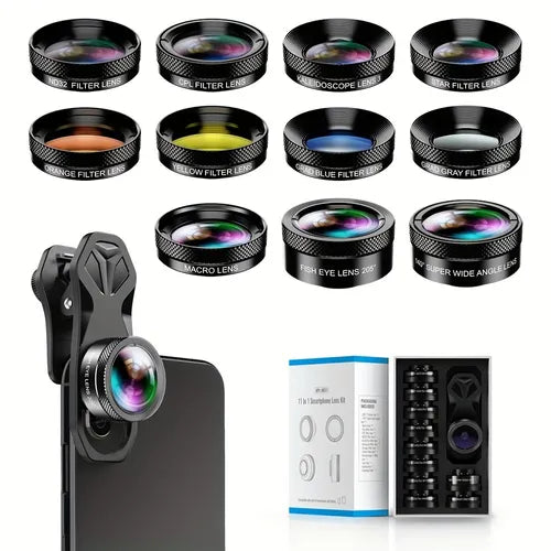 11 In 1 HD Multi-Function Mobile Phone Lens Kit Macro Wide Angle Fisheye CPL/Star/ND Filter Full/grad Filter Mobile Lenses For All Smartphones For Birthday Gift