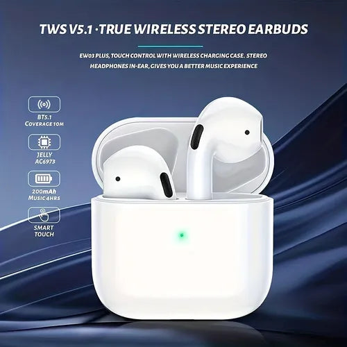 HOCO EW03P TWS سماعة رأس استريو لاسلكية حقيقية مع علبة شحن لأجهزة Apple AirPods، صوت موسيقى عالي الدقة، وقت الاستمتاع لمدة 4-5 ساعات، بطارية طويلة الأمد، تصميم مانع للضوضاء، مع كابل شاحن