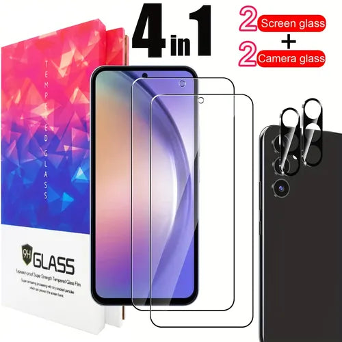 4pcs = 2 Screen Protectors + 2 Camera Glasses For Samsung  Galaxy A14 A24 A34 A54 A13 A23 A33 A53 A52 A52S 5G A13 4G Tempered Glass Screen Protection Film Rear 3D Lens Glass 4packs