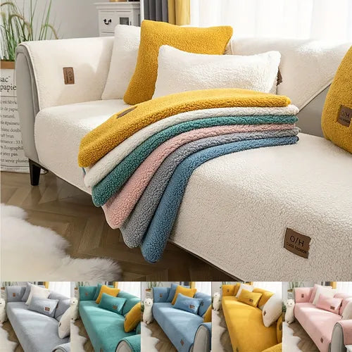 1pc Sherpa Fleece Sofa Couch Cover, Thick Plush Seat Cushion Protector, Fuzzy Non Slip Sofa Slipcover, Furniture Protector, For Bedroom Office Living Room Decor