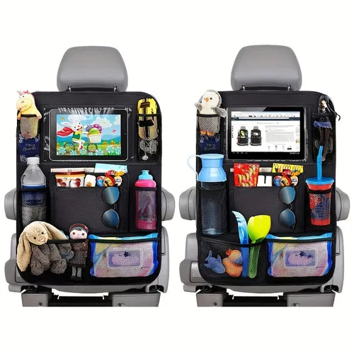 1pc Car Backseat Organizer, Waterproof And Durable Car Seat Organizer Kick Mats Muti-Pocket Back Seat Storage Bag With Touch Screen Tablet Holder To Organize Toy IPad Bottle Snacks Books