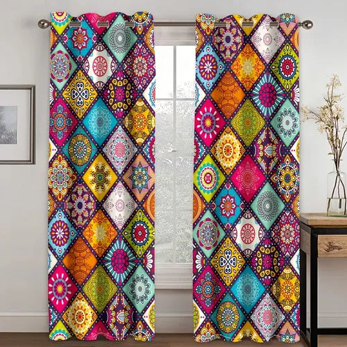 2pcs Curtains, Bohemian Multifunctional Curtains, Polyester Fiber Decorative Fabric, Eyelet Rod Use