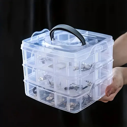 1pc Clear Plastic Storage Box, Three-layer Jewelry Accessories Toy Finishing Box, Transparent Jewelry Chests, Foldable Jewelry Storage Organizer, Multi-purpose Storage Container, 12.95*14.99cm