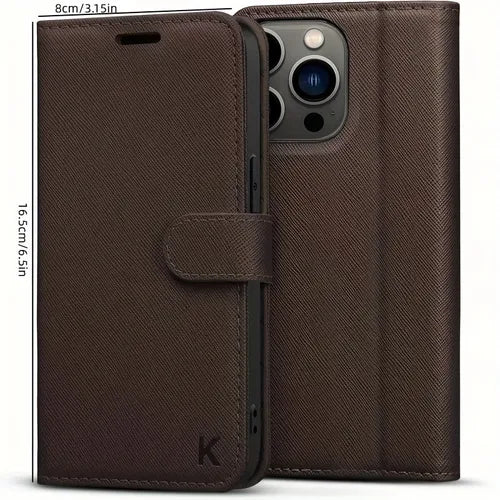 Flip Cover Case For IPhone 13 Pro Max (Dark Brown) Wallet Case Supports Wireless Charging