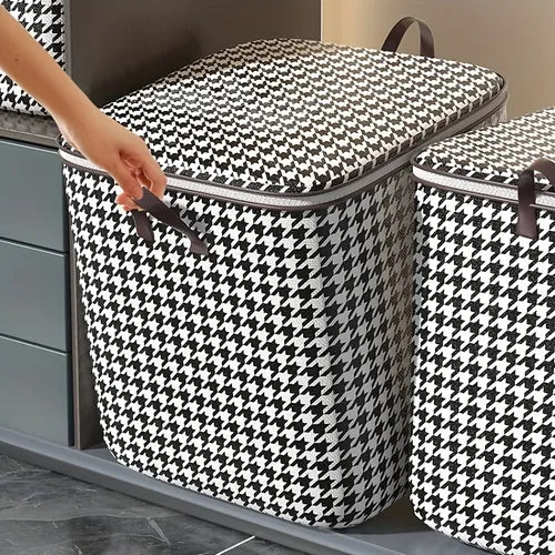 1pc, Houndstooth Blanket Storage Bags With Zipper, Foldable Comforter Storage Bag, Large Organizers For Blankets, Pillow, Quilts