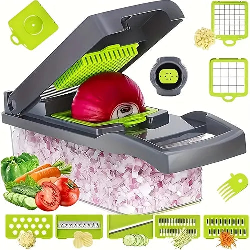 16pcs/Set, Vegetable Chopper, Multifunctional Fruit Slicer, Manual Food Grater, Vegetable Slicer, Cutter With Container, Onion Mincer Chopper, Household Potato Shredder, Kitchen Stuff, Kitchen Gadgets